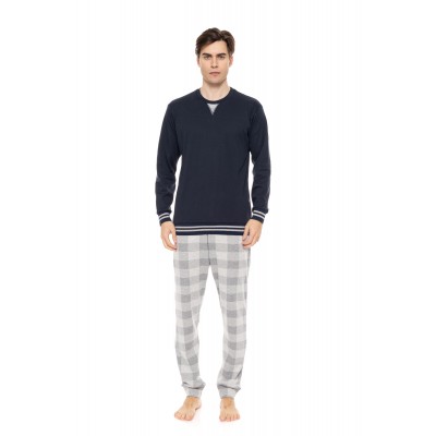 W-M722 - Yacht Blue - PYJAMA JACQUARD GREY PLAID- (W-M722)