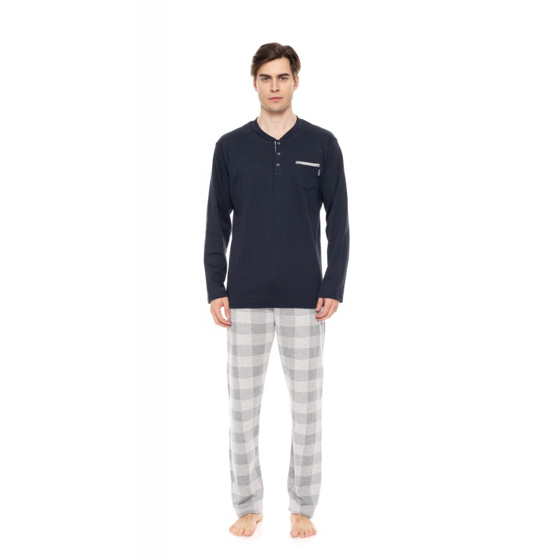 W-M724 - Yacht Blue - PYJAMA JACQUARD GREY PLAID- (W-M724) W-M724 - Yacht Blue - PYJAMA JACQUARD GREY PLAID- (W-M724)