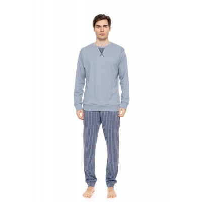 W-M729 - Blue Cloud - PYJAMA JACQUARD BLUE STRIPES- (W-M729)