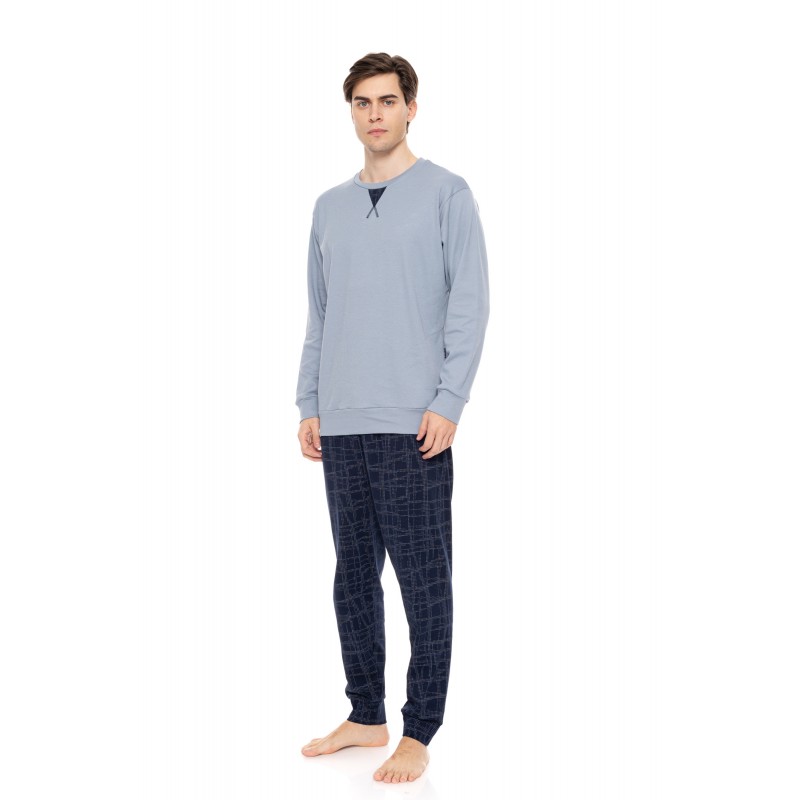 W-M737 - Blue Cloud - PYJAMA BLUE GEO PLAID- (W-M737)