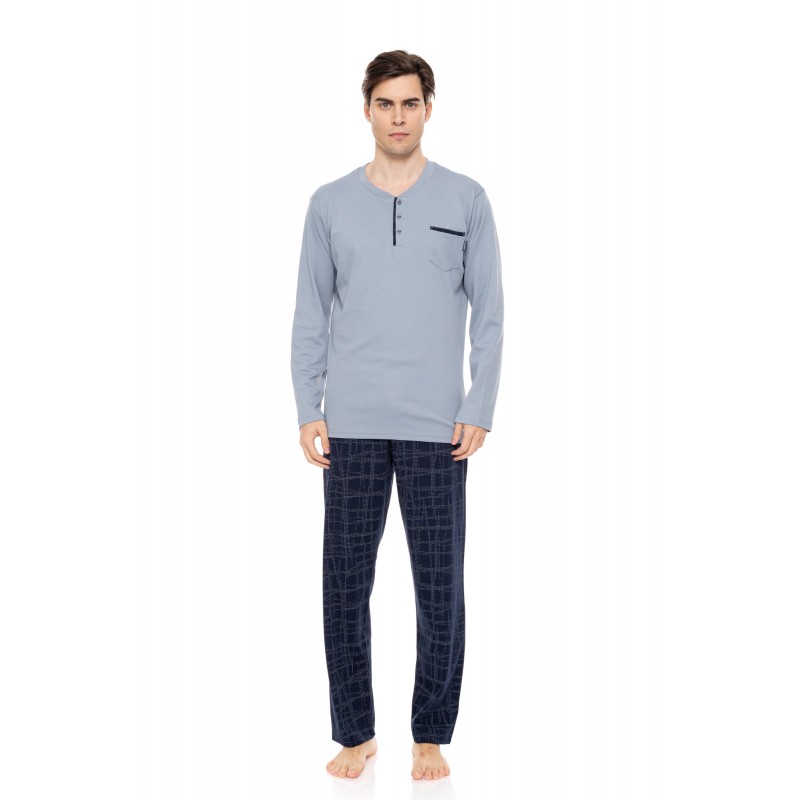 W-M738 - Blue Cloud - PYJAMA BLUE GEO PLAID- (W-M738)