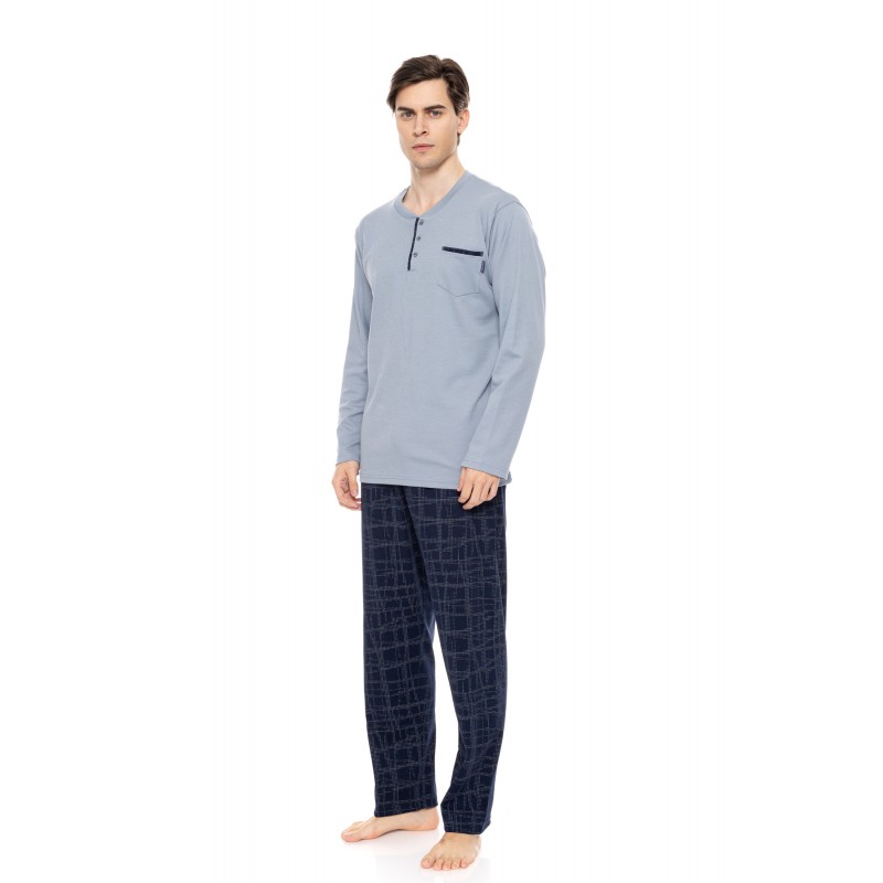 W-M738 - Blue Cloud - PYJAMA BLUE GEO PLAID- (W-M738)