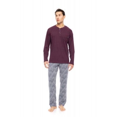 W-M772 - Bordo - PYJAMA JACQUARD HENRY STRIPES- (W-M772) W-M772 - Bordo - PYJAMA JACQUARD HENRY STRIPES- (W-M772)