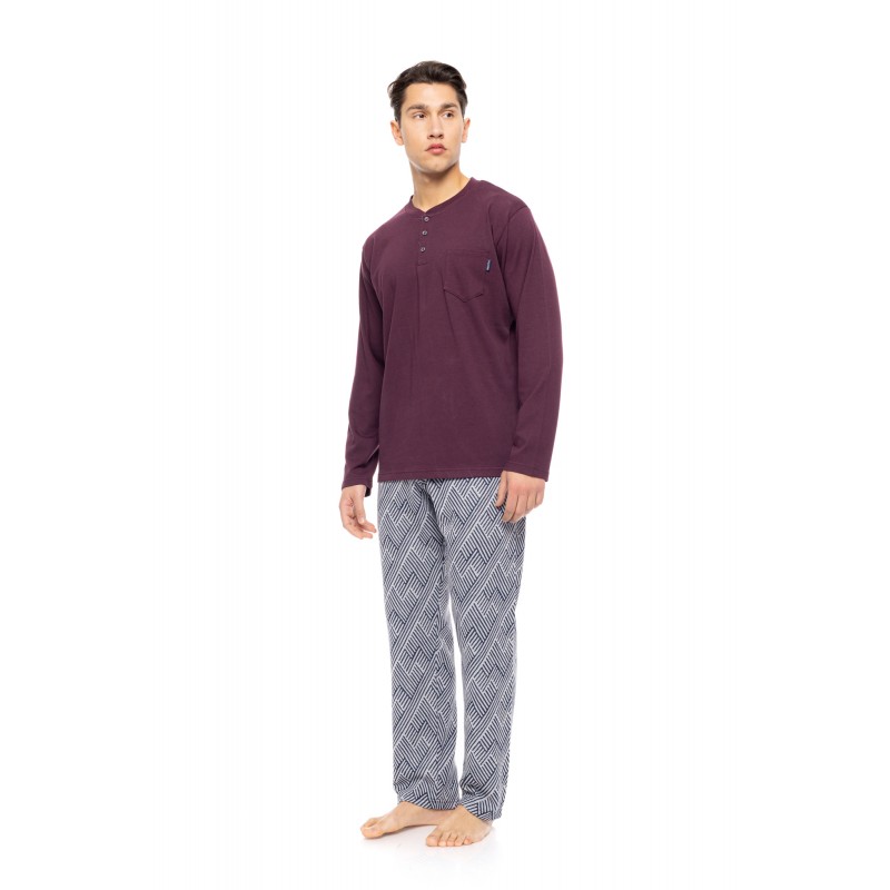W-M772 - Bordo - PYJAMA JACQUARD HENRY STRIPES- (W-M772)