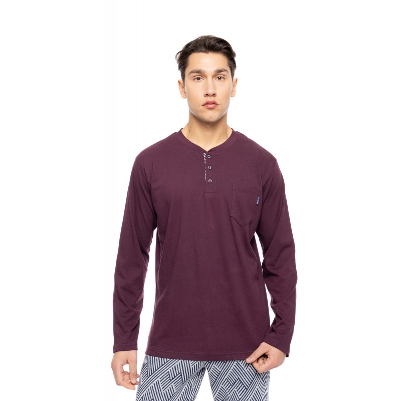 W-M772 - Bordo - PYJAMA JACQUARD HENRY STRIPES- (W-M772)
