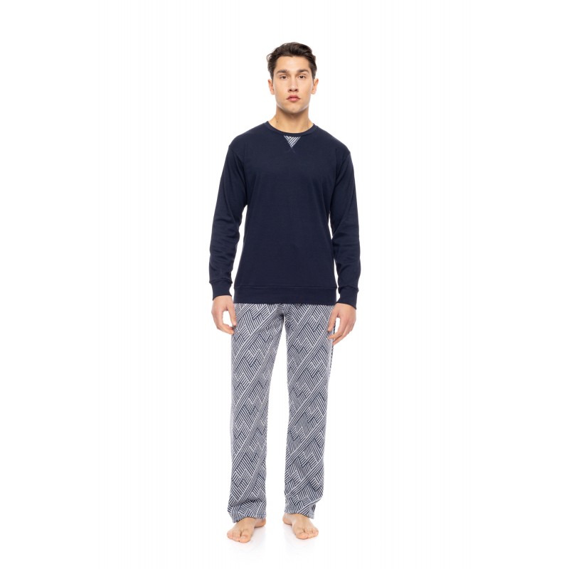 W-M773 - Yacht Blue - PYJAMA JACQUARD HENRY STRIPES- (W-M773)