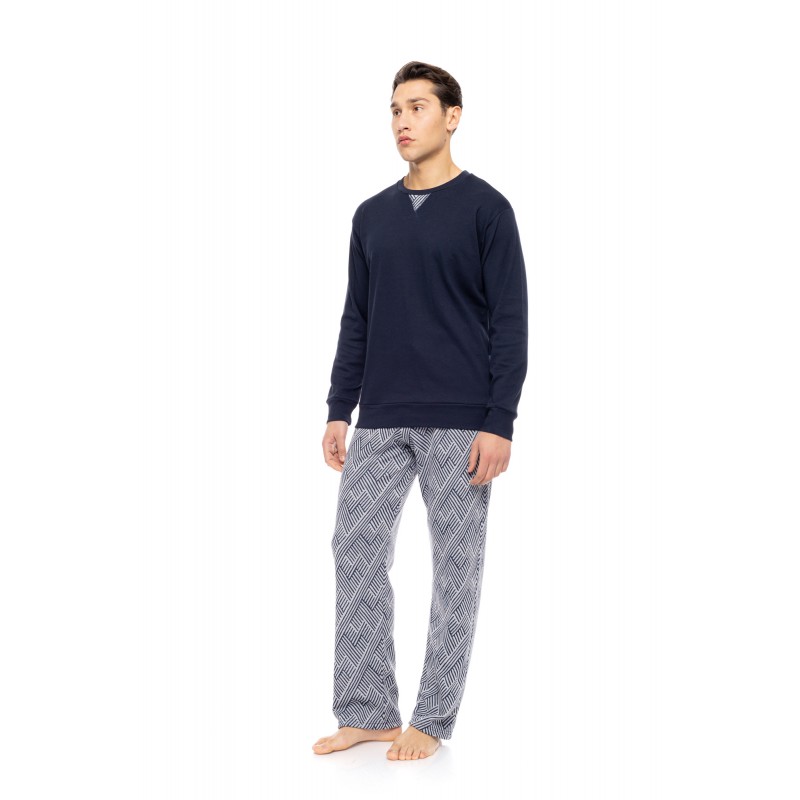 W-M773 - Yacht Blue - PYJAMA JACQUARD HENRY STRIPES- (W-M773)