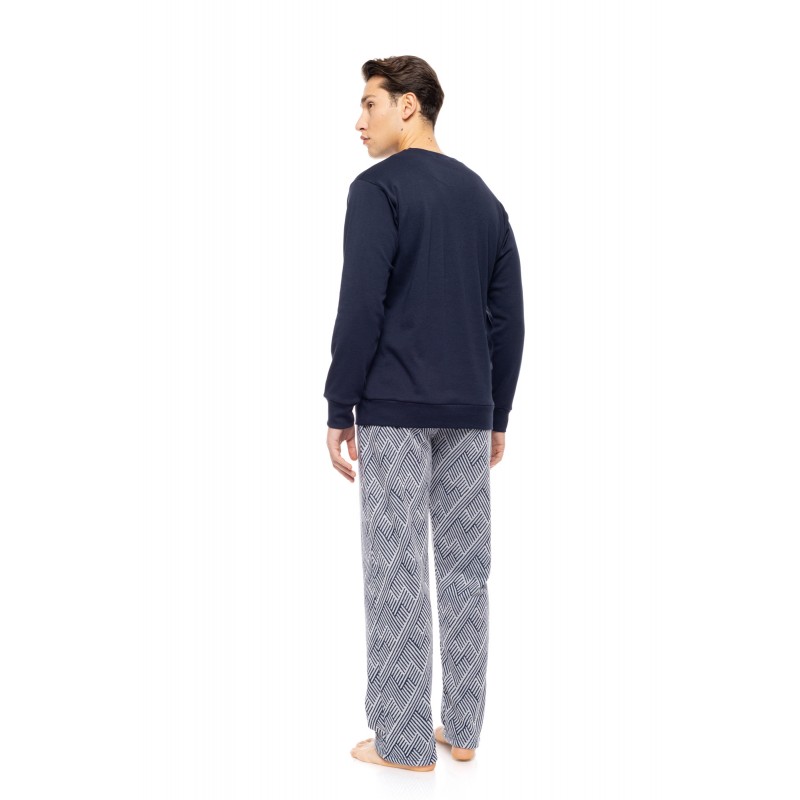W-M773 - Yacht Blue - PYJAMA JACQUARD HENRY STRIPES- (W-M773)