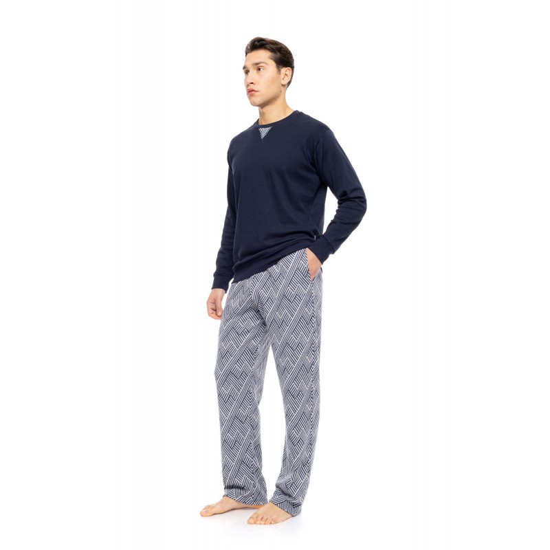 W-M773 - Yacht Blue - PYJAMA JACQUARD HENRY STRIPES- (W-M773)