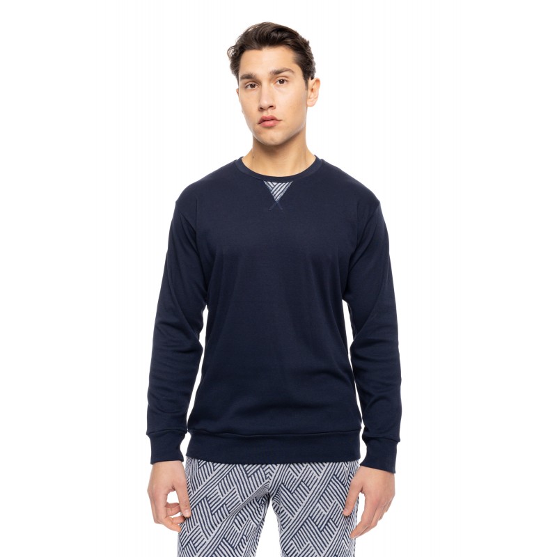 W-M773 - Yacht Blue - PYJAMA JACQUARD HENRY STRIPES- (W-M773)