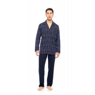 W-M779 - Type - PYJAMA BUTTONED JACQUARD SAND BLUE PLAID- (W-M779)