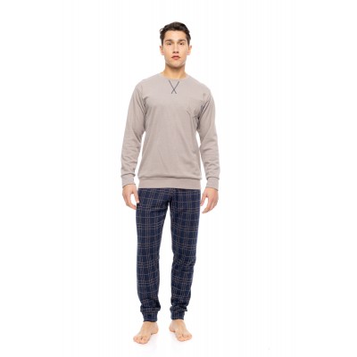 W-M782 - Sand - PYJAMA JACQUARD SAND BLUE PLAID- (W-M782)