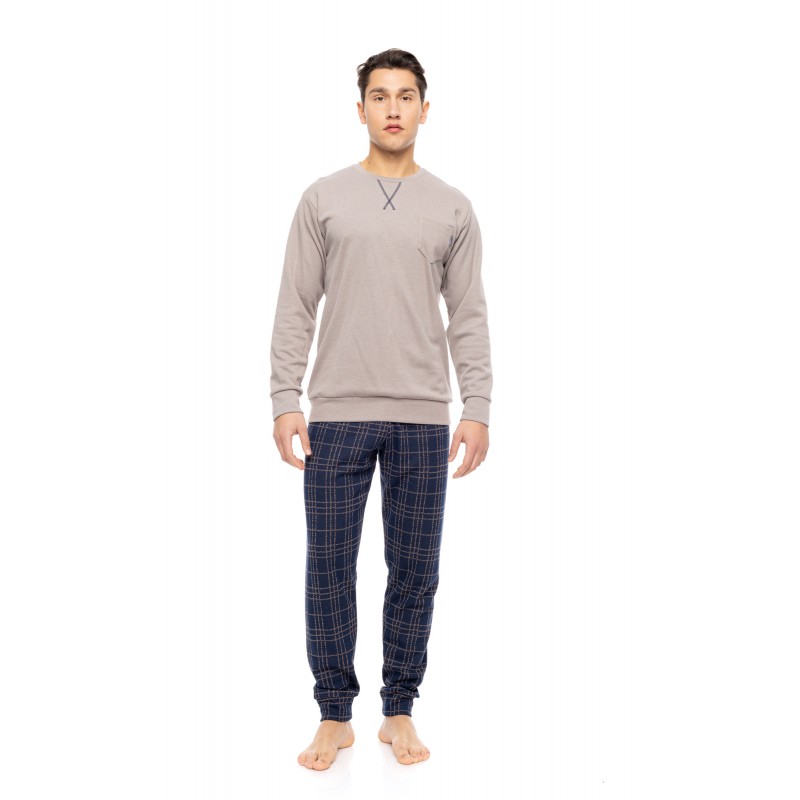 W-M782 - Sand - PYJAMA JACQUARD SAND BLUE PLAID- (W-M782) W-M782 - Sand - PYJAMA JACQUARD SAND BLUE PLAID- (W-M782)