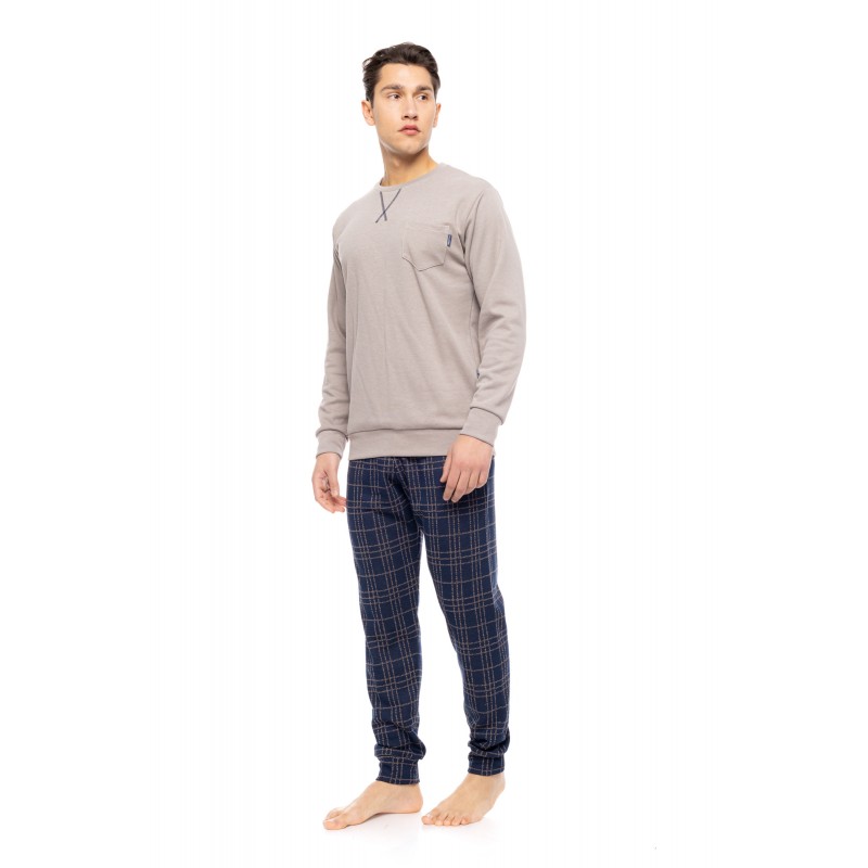 W-M782 - Sand - PYJAMA JACQUARD SAND BLUE PLAID- (W-M782) W-M782 - Sand - PYJAMA JACQUARD SAND BLUE PLAID- (W-M782)