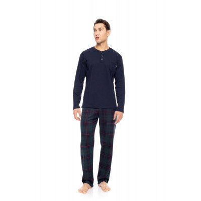 W-M786 - Yacht Blue - PYJAMA JACQUARD PINE GREEN PLAID- (W-M786)