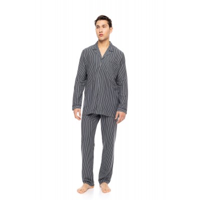 W-M794 - Type - PYJAMA BUTTONED STONE GREY STRIPES- (W-M794)