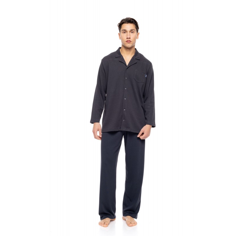 W-M812 - Grey Charcoal - PYJAMA BUTTONED JAQUARD SOFT STRETCH- (W-M812)