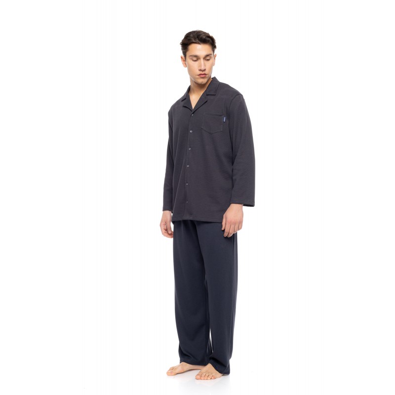 W-M812 - Grey Charcoal - PYJAMA BUTTONED JAQUARD SOFT STRETCH- (W-M812)
