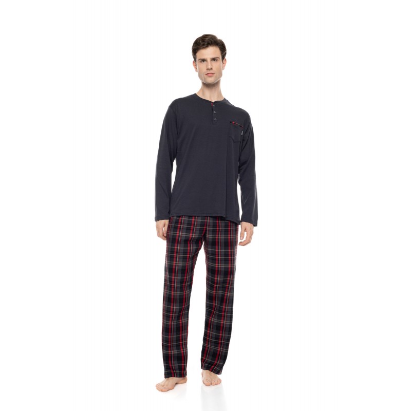 W-M821 - Grey Charcoal - Pyjama Oxford Grey Plaid- (W-M821)