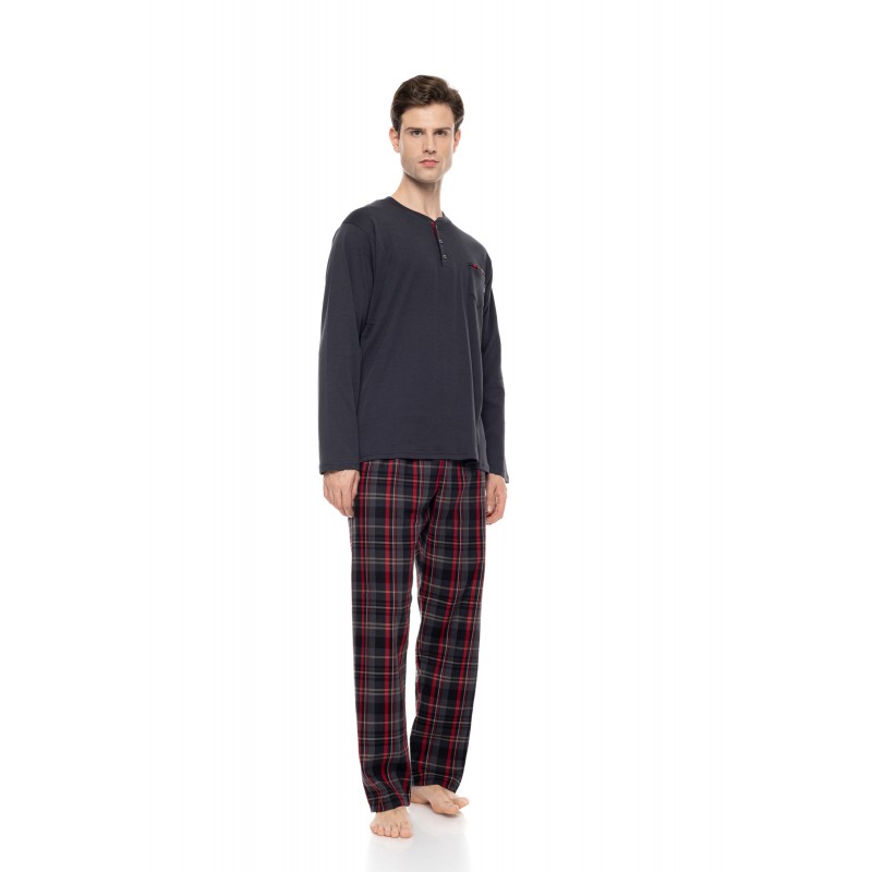 W-M821 - Grey Charcoal - Pyjama Oxford Grey Plaid- (W-M821)