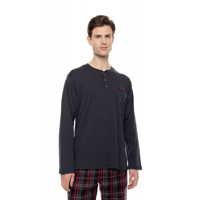 W-M821 - Grey Charcoal - Pyjama Oxford Grey Plaid- (W-M821)
