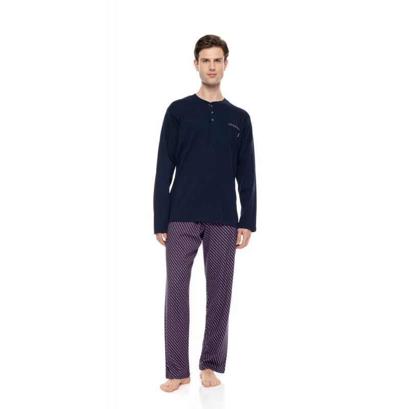 W-M830 - Yacht Blue - Pyjama Geo Bordo- (W-M830) W-M830 - Yacht Blue - Pyjama Geo Bordo- (W-M830)