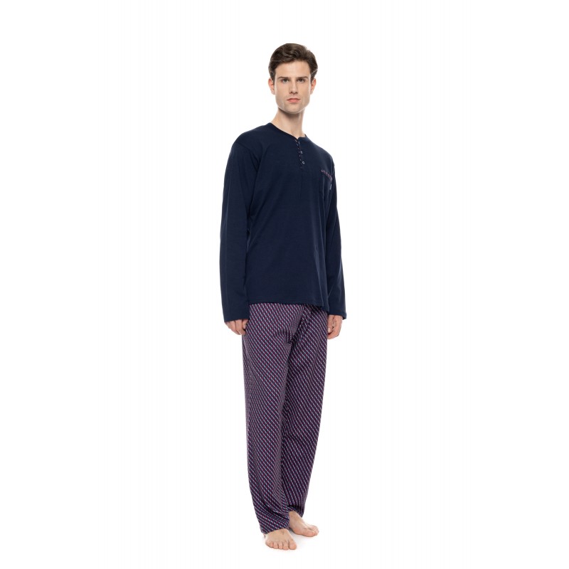 W-M830 - Yacht Blue - Pyjama Geo Bordo- (W-M830) W-M830 - Yacht Blue - Pyjama Geo Bordo- (W-M830)