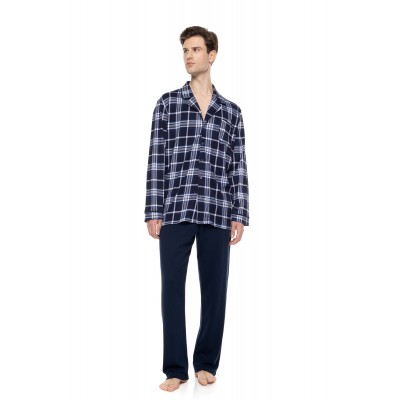 W-M842 - Type - Pyjama Buttoned Midnight Blue Plaid- (W-M842)