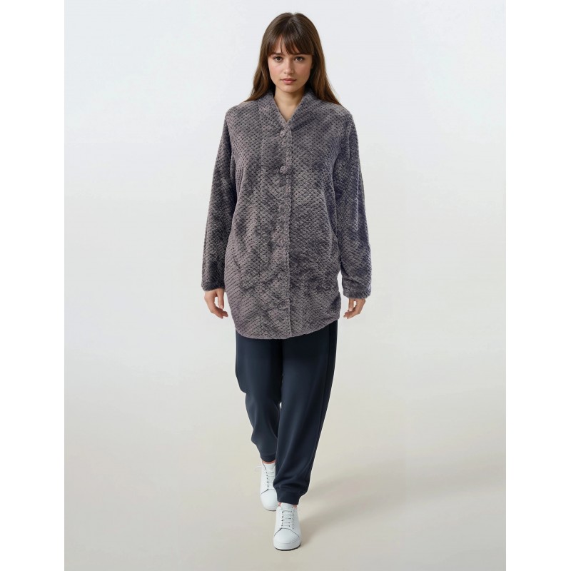 W1058 - Grey Charcoal - ROBE FLEECE WAFFLE- (W1058) W1058 - Grey Charcoal - ROBE FLEECE WAFFLE- (W1058)