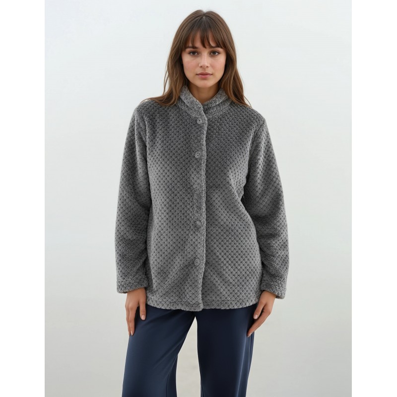 W1058 - Grey Charcoal - ROBE FLEECE WAFFLE- (W1058) W1058 - Grey Charcoal - ROBE FLEECE WAFFLE- (W1058)