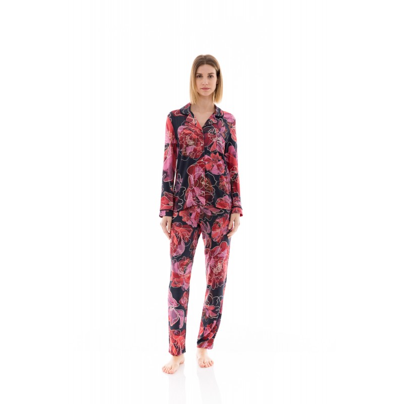 W1364 - Type - PYJAMA BUTTONED MAGENTA FLOWER- (W1364) W1364 - Type - PYJAMA BUTTONED MAGENTA FLOWER- (W1364)