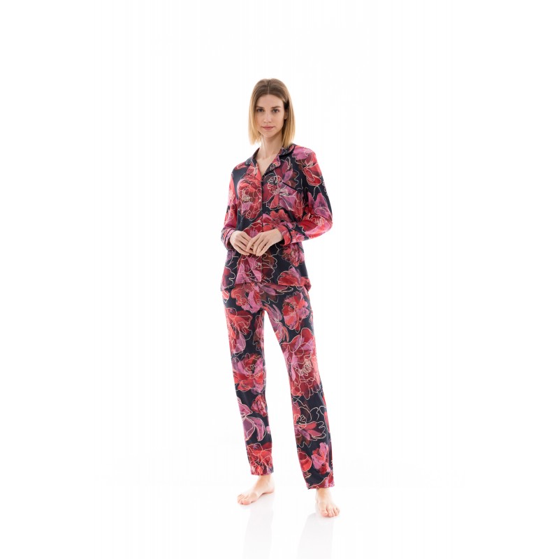 W1364 - Type - PYJAMA BUTTONED MAGENTA FLOWER- (W1364) W1364 - Type - PYJAMA BUTTONED MAGENTA FLOWER- (W1364)