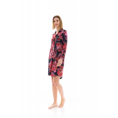 W1365 - Type - NIGHTGOWN BUTTONED MAGENTA FLOWER- (W1365)