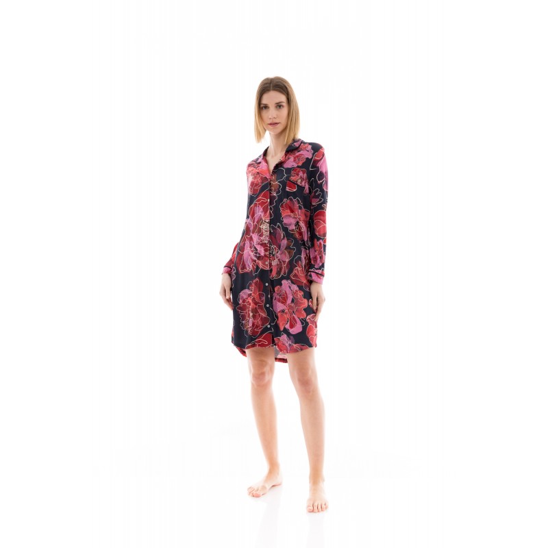 W1365 - Type - NIGHTGOWN BUTTONED MAGENTA FLOWER- (W1365) W1365 - Type - NIGHTGOWN BUTTONED MAGENTA FLOWER- (W1365)