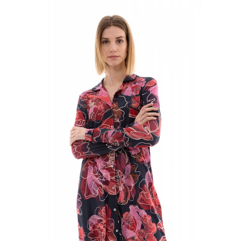 W1365 - Type - NIGHTGOWN BUTTONED MAGENTA FLOWER- (W1365) W1365 - Type - NIGHTGOWN BUTTONED MAGENTA FLOWER- (W1365)