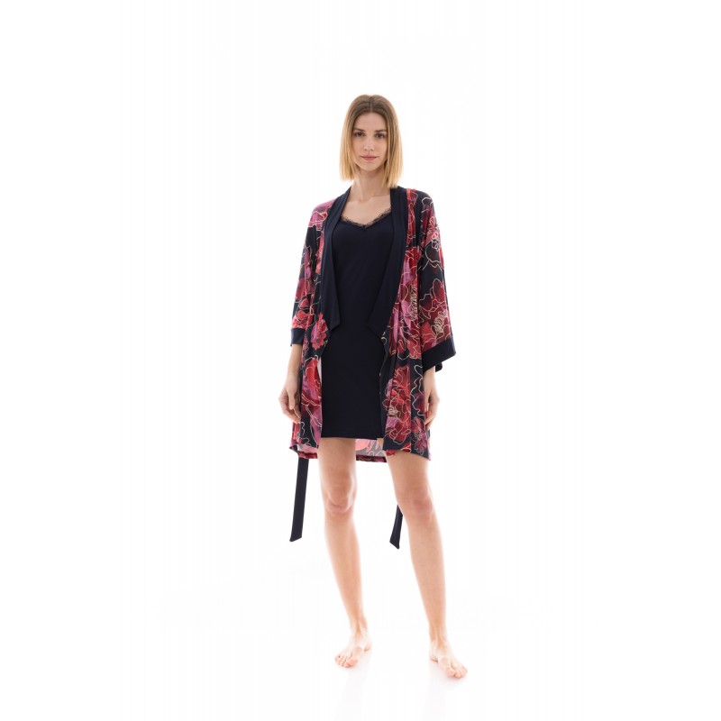 W1370 - Type - NIGHTGOWN SET 2PCS MAGENTA FLOWER- (W1370)
