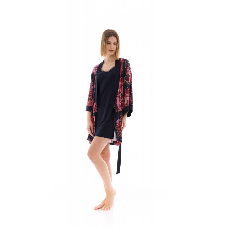 W1370 - Type - NIGHTGOWN SET 2PCS MAGENTA FLOWER- (W1370)