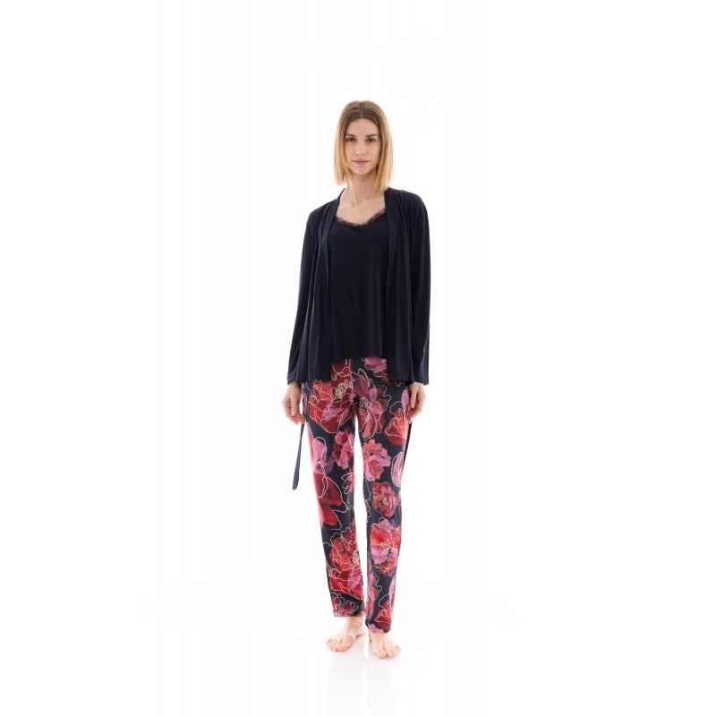 W1371 - Type - PYJAMA 3PCS MAGENTA FLOWER- (W1371) W1371 - Type - PYJAMA 3PCS MAGENTA FLOWER- (W1371)