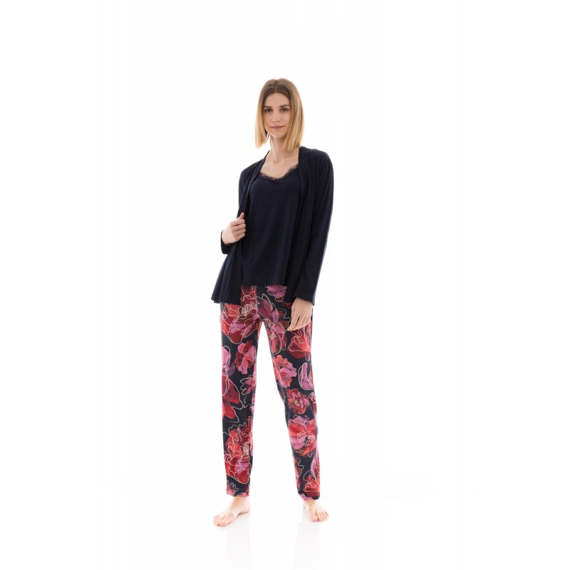 W1371 - Type - PYJAMA 3PCS MAGENTA FLOWER- (W1371) W1371 - Type - PYJAMA 3PCS MAGENTA FLOWER- (W1371)