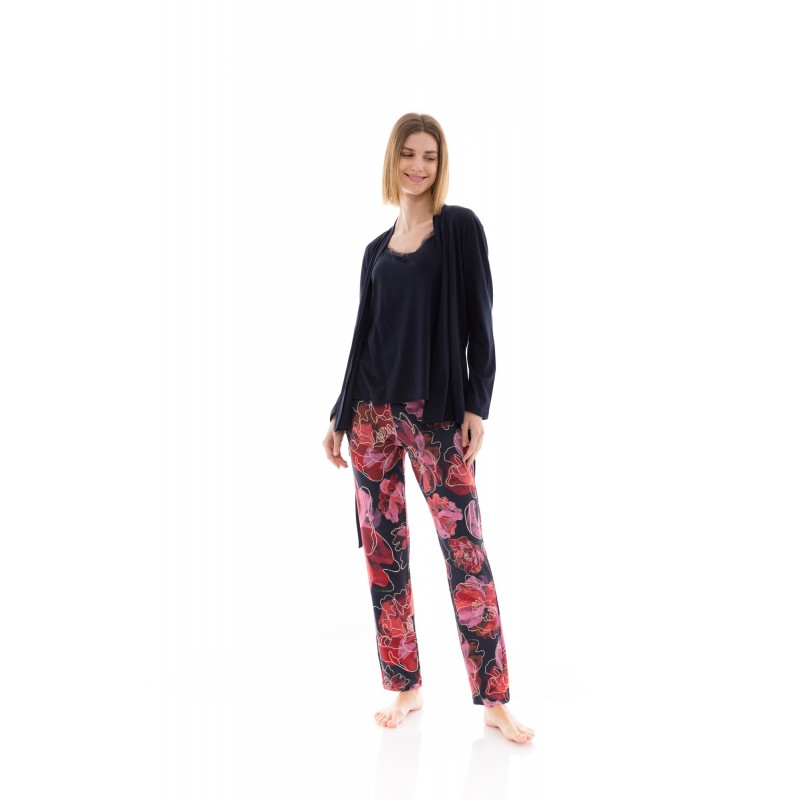 W1371 - Type - PYJAMA 3PCS MAGENTA FLOWER- (W1371) W1371 - Type - PYJAMA 3PCS MAGENTA FLOWER- (W1371)