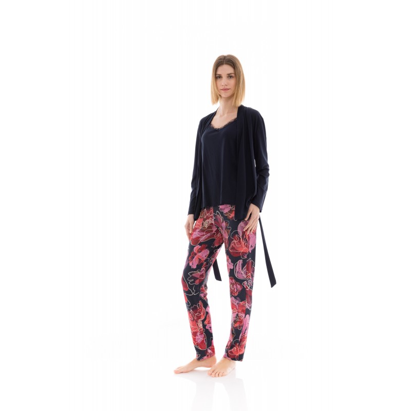 W1371 - Type - PYJAMA 3PCS MAGENTA FLOWER- (W1371) W1371 - Type - PYJAMA 3PCS MAGENTA FLOWER- (W1371)