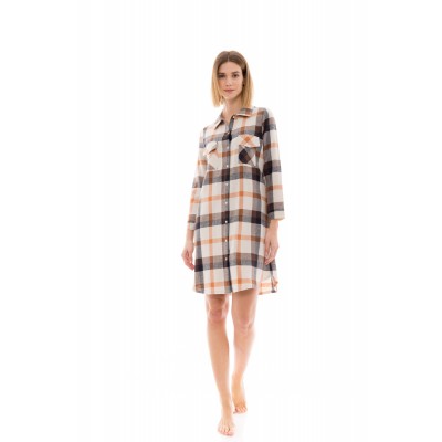 W1416 - Type - NIGHTGOWN BUTTONED AUTUMN PLAID- (W1416)