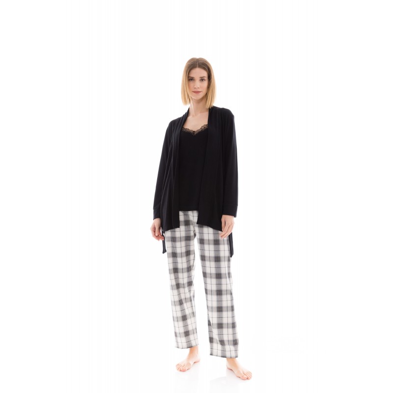 W1423 - Skin - PYJAMA 3PCS BEIGE -BLACK PLAID- (W1423)