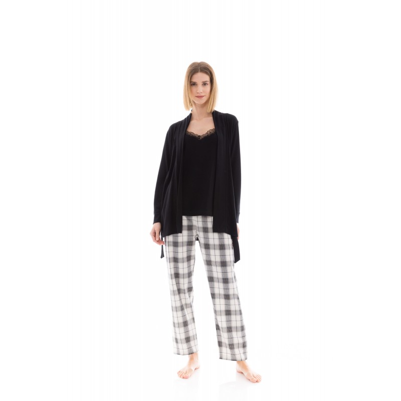 W1423 - Skin - PYJAMA 3PCS BEIGE -BLACK PLAID- (W1423)
