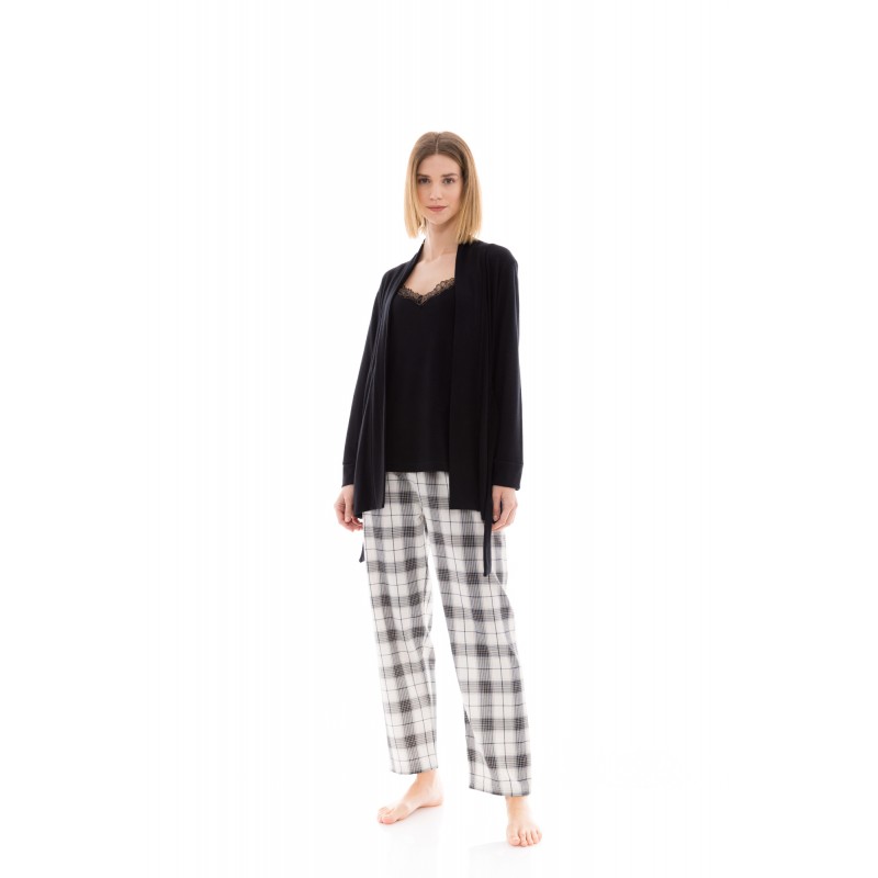 W1423 - Skin - PYJAMA 3PCS BEIGE -BLACK PLAID- (W1423)