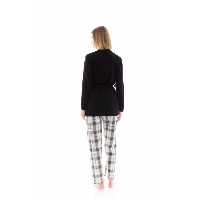 W1423 - Skin - PYJAMA 3PCS BEIGE -BLACK PLAID- (W1423)
