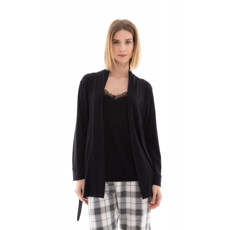 W1423 - Skin - PYJAMA 3PCS BEIGE -BLACK PLAID- (W1423)
