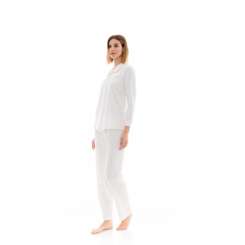 W1441 - White - PYJAMA VELVET STRIPE- (W1441) W1441 - White - PYJAMA VELVET STRIPE- (W1441)