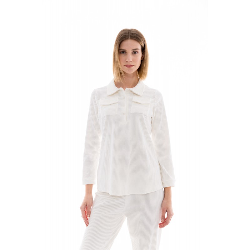 W1441 - White - PYJAMA VELVET STRIPE- (W1441) W1441 - White - PYJAMA VELVET STRIPE- (W1441)