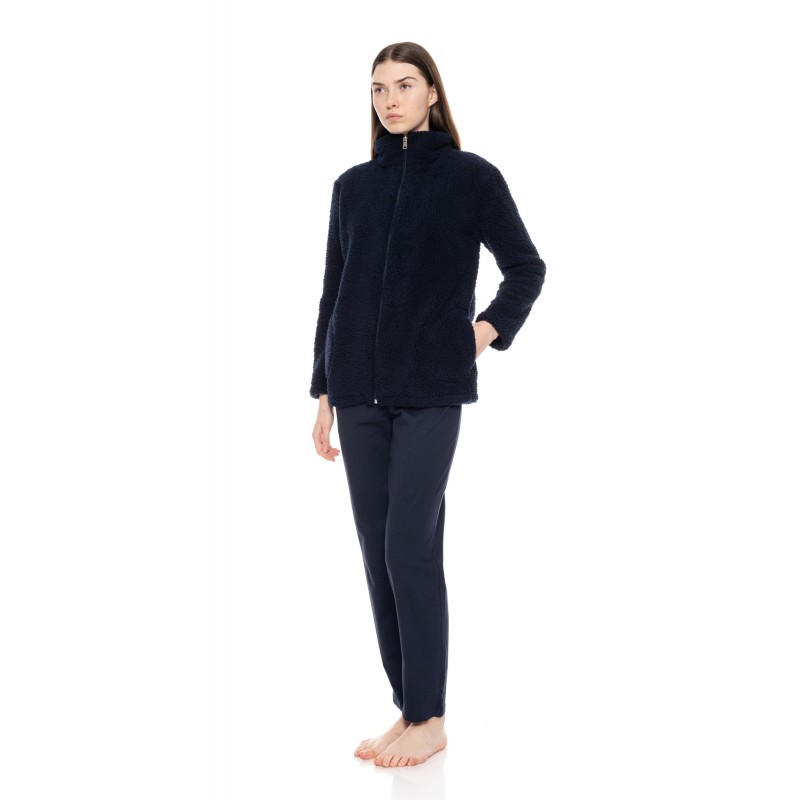W1477 - Yacht Blue - ROBE ZIPPER FLEECE FLUFFY- (W1477)
